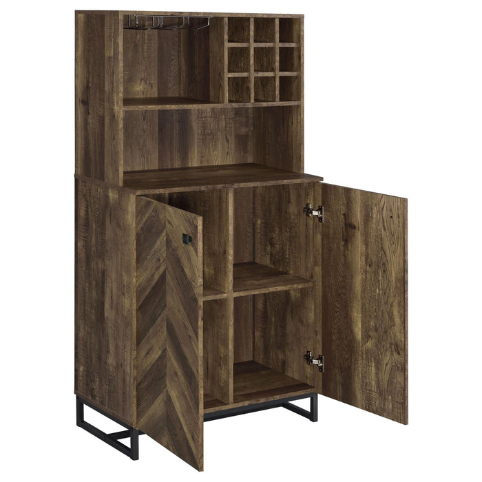 Mendoza 2-door Wine Cabinet Rustic Oak Herringbone and Gunmetal - Home Discount Furniture - NJ-linden