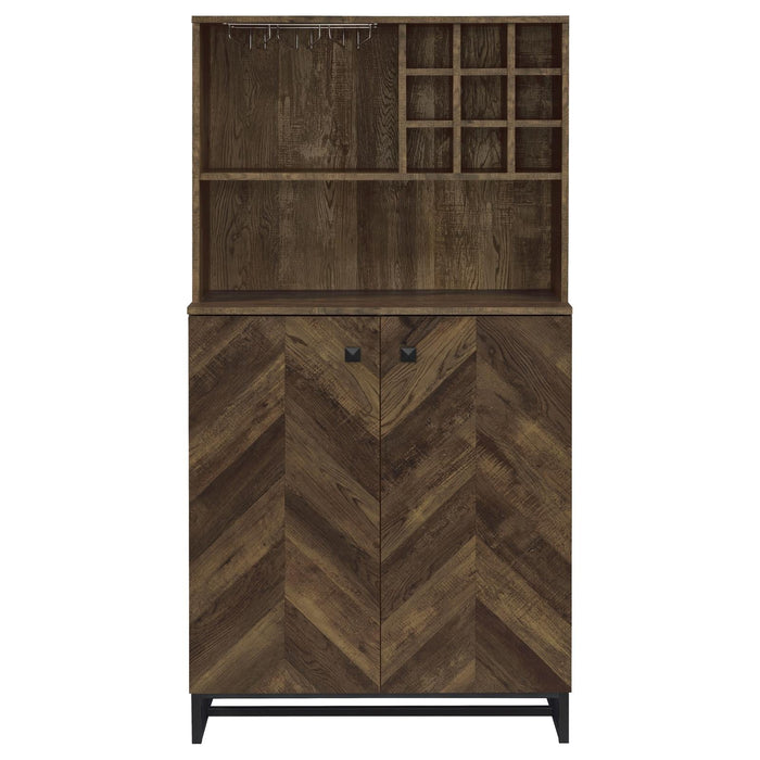 Mendoza 2-door Wine Cabinet Rustic Oak Herringbone and Gunmetal - Home Discount Furniture - NJ-linden