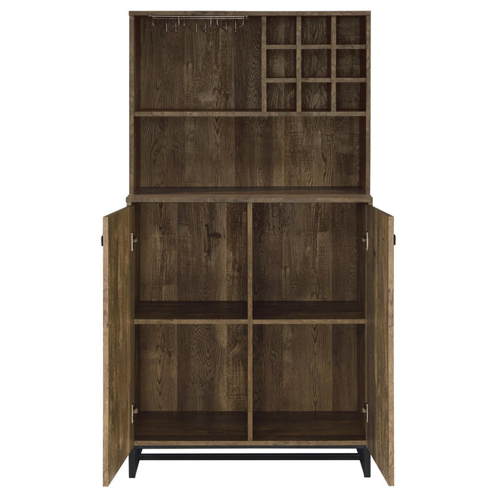 Mendoza 2-door Wine Cabinet Rustic Oak Herringbone and Gunmetal - Home Discount Furniture - NJ-linden