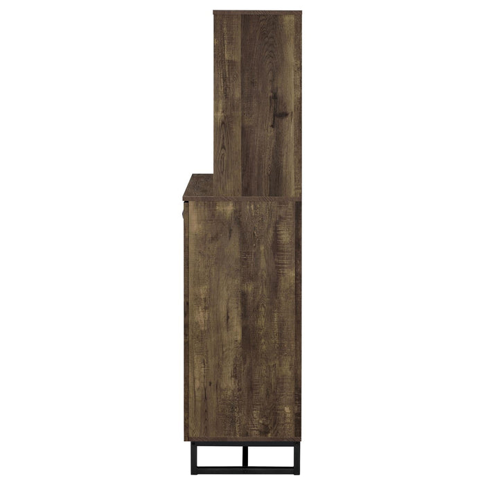 Mendoza 2-door Wine Cabinet Rustic Oak Herringbone and Gunmetal - Home Discount Furniture - NJ-linden