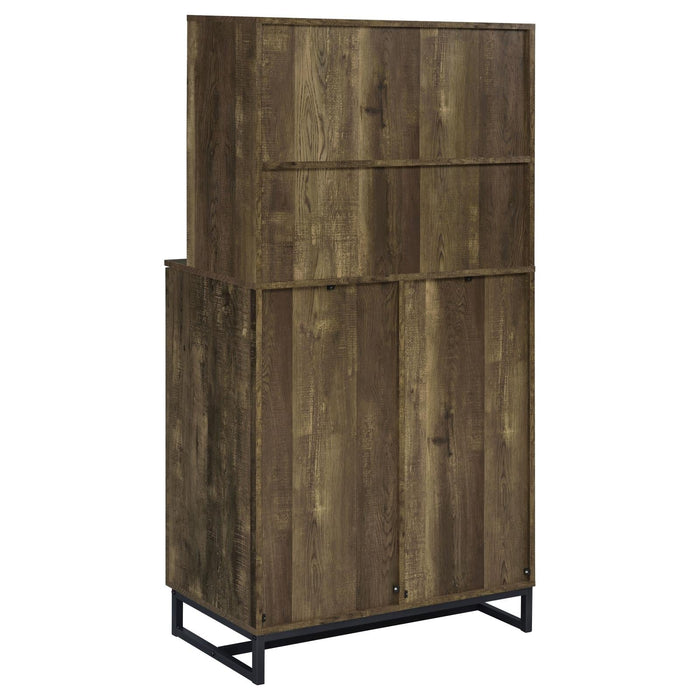 Mendoza 2-door Wine Cabinet Rustic Oak Herringbone and Gunmetal - Home Discount Furniture - NJ-linden