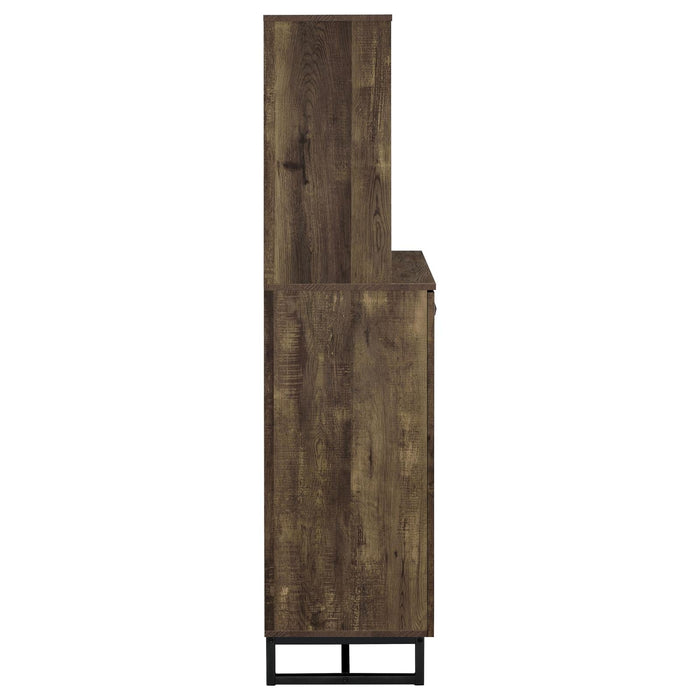 Mendoza 2-door Wine Cabinet Rustic Oak Herringbone and Gunmetal - Home Discount Furniture - NJ-linden