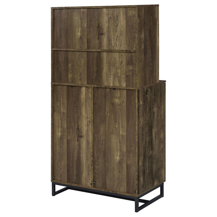 Mendoza 2-door Wine Cabinet Rustic Oak Herringbone and Gunmetal - Home Discount Furniture - NJ-linden
