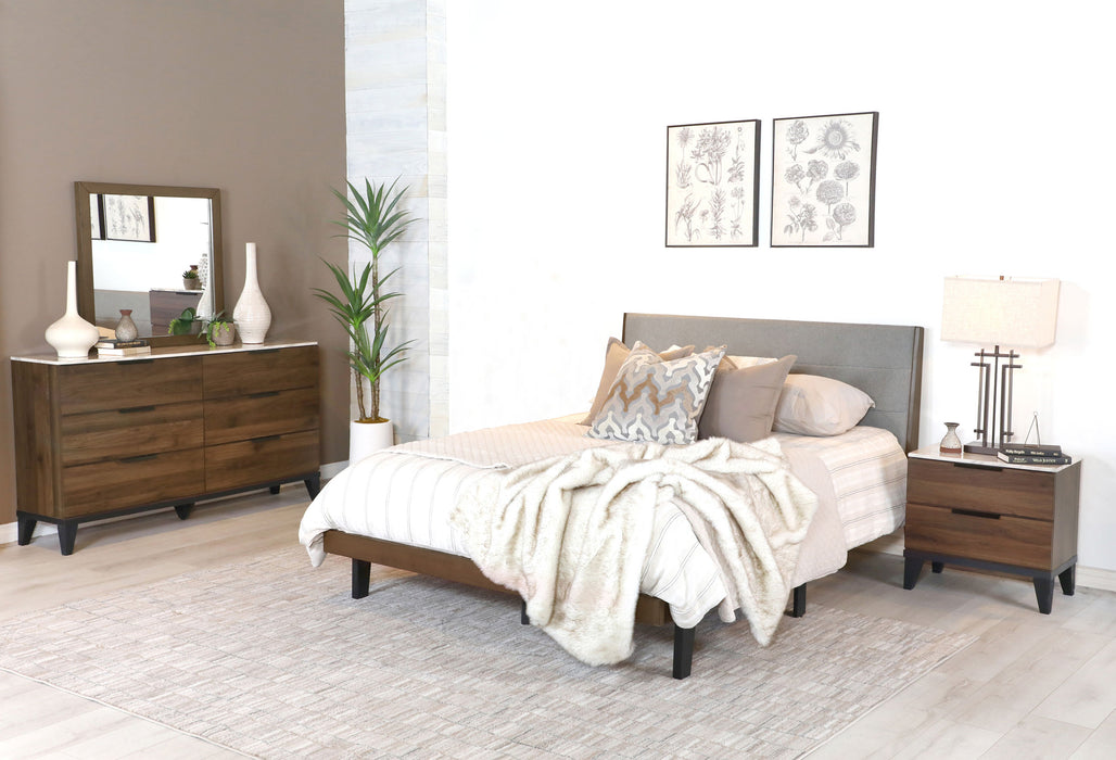 Mays Upholstered Bedroom Set Walnut Brown and Grey - Home Discount Furniture - NJ-linden