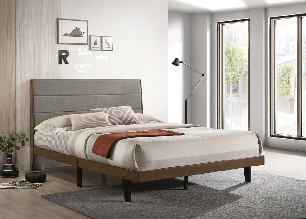 Mays Upholstered Platform Bed Walnut Brown and Grey - Home Discount Furniture - NJ-linden