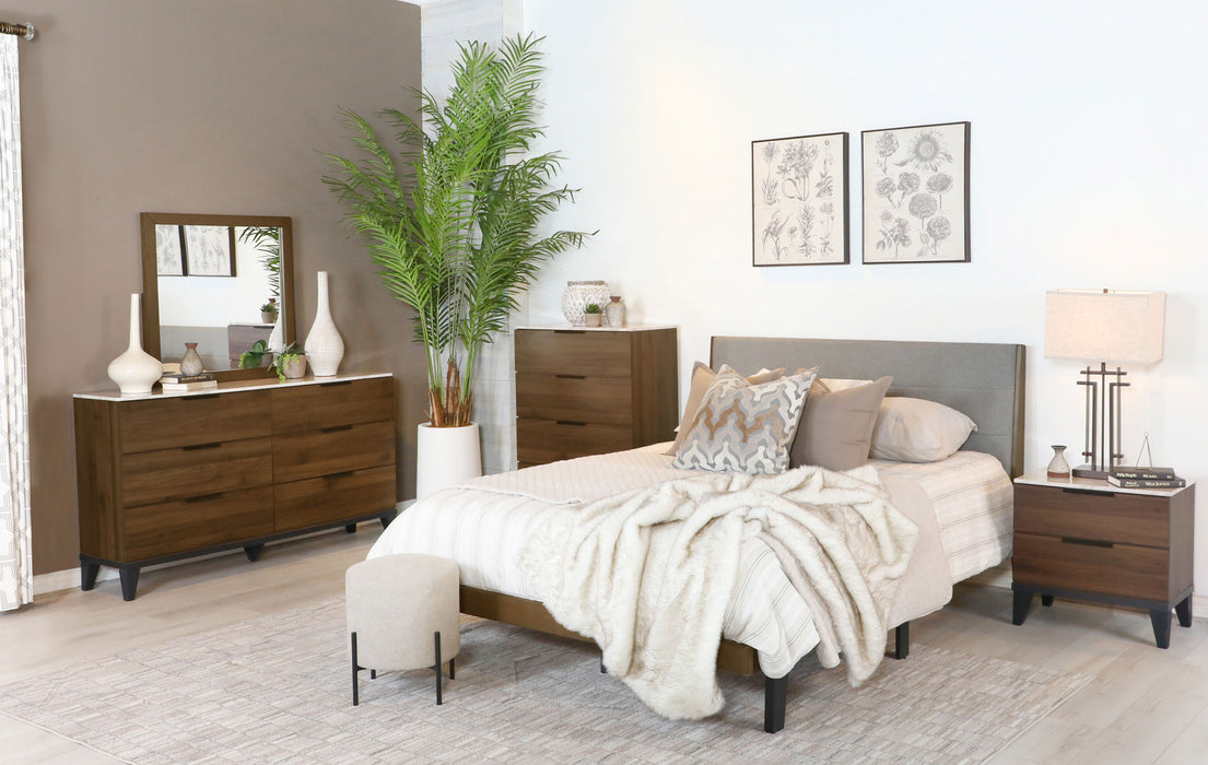 Mays Upholstered Bedroom Set Walnut Brown and Grey - Home Discount Furniture - NJ-linden