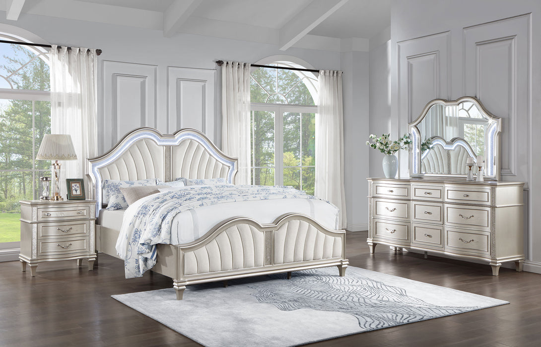 Evangeline Upholstered Platform Bedroom Set Ivory and Silver Oak - Home Discount Furniture - NJ-linden