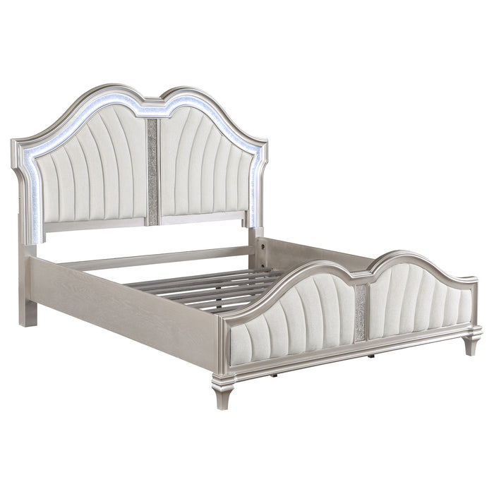 Evangeline Tufted Upholstered Platform Bed Ivory and Silver Oak - Home Discount Furniture - NJ-linden