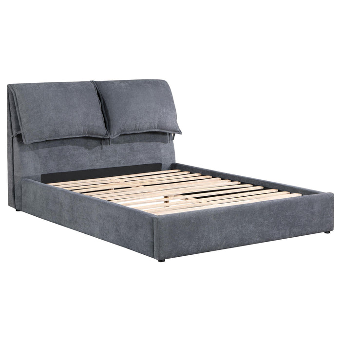 Laurel Upholstered Platform Bed with Pillow Headboard Charcoal Grey - Home Discount Furniture - NJ-linden