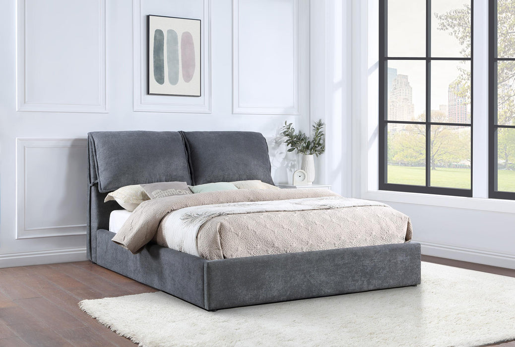 Laurel Upholstered Platform Bed with Pillow Headboard Charcoal Grey - Home Discount Furniture - NJ-linden
