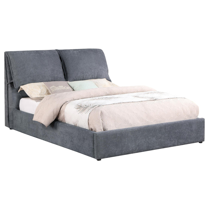 Laurel Upholstered Platform Bed with Pillow Headboard Charcoal Grey - Home Discount Furniture - NJ-linden
