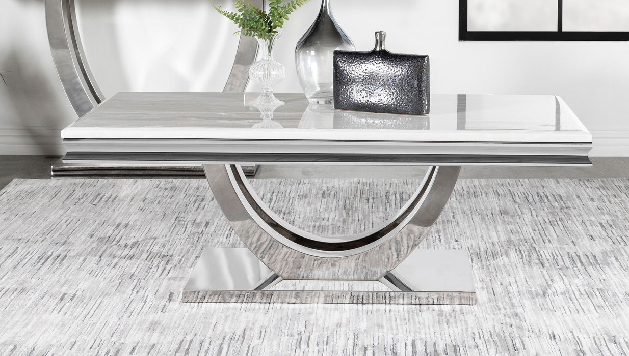 Kerwin U-base Rectangle Coffee Table White and Chrome - Home Discount Furniture - NJ-linden