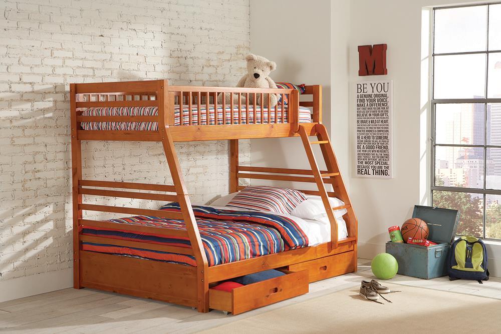 Ashton Twin Over Full 2-drawer Bunk Bed Honey - Home Discount Furniture - NJ-linden