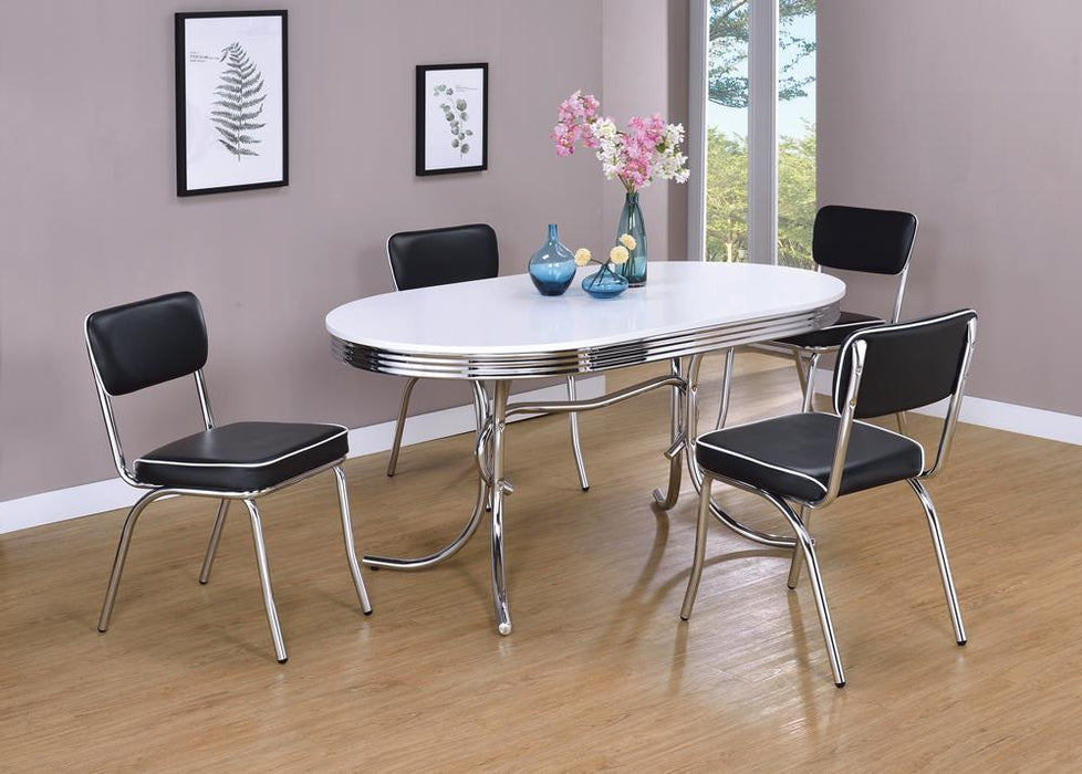 Retro Oval Dining Table Glossy White and Chrome - Home Discount Furniture - NJ-linden