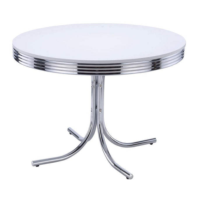 Retro Round Dining Table Glossy White and Chrome - Home Discount Furniture - NJ-linden