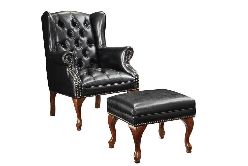 Roberts Button Tufted Back Accent Chair with Ottoman Black and Espresso - Home Discount Furniture - NJ-linden