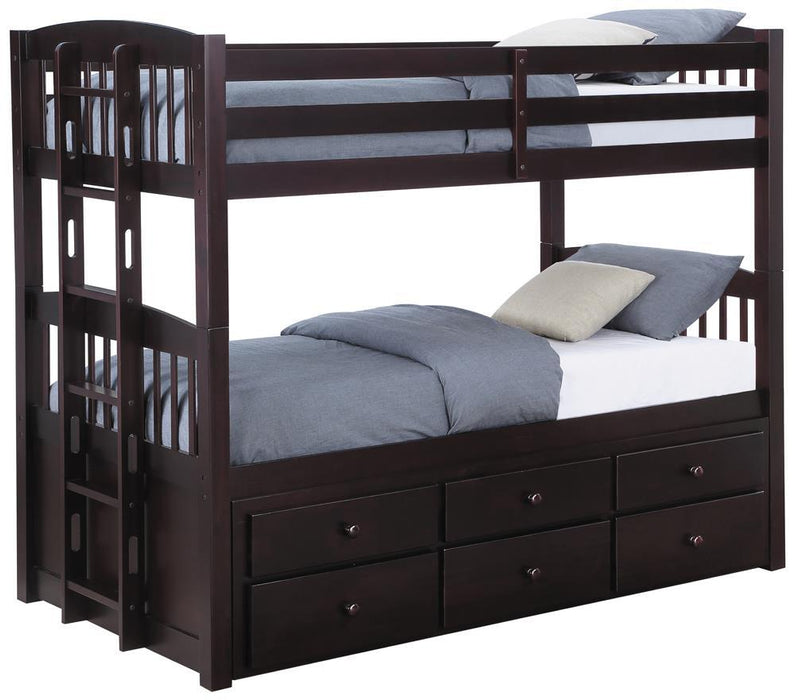 Kensington Twin Over Twin Bunk Bed with Trundle Cappuccino - Home Discount Furniture - NJ-linden