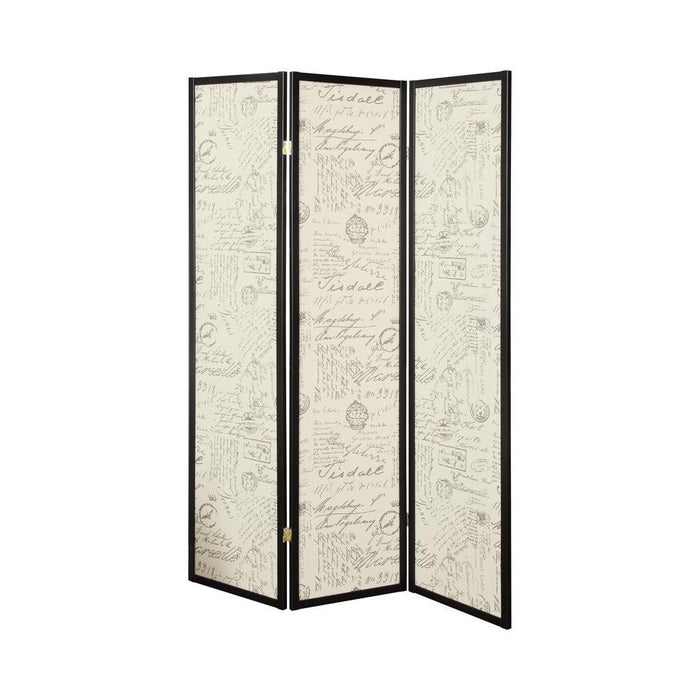 Felice 3-panel French Script Print Folding Screen Espresso - Home Discount Furniture - NJ-linden