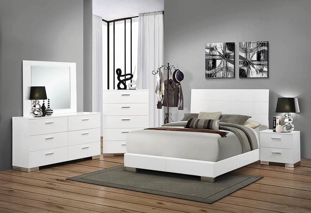 Felicity Eastern King Panel Bed Glossy White - Home Discount Furniture - NJ-linden