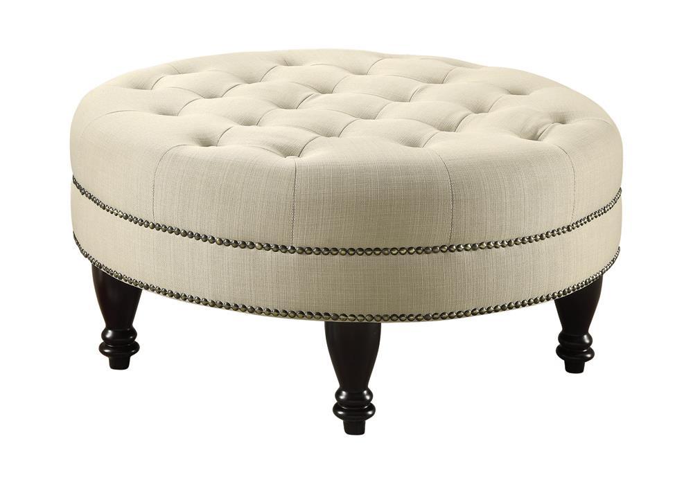 Elchin Round Upholstered Tufted Ottoman Oatmeal - Home Discount Furniture - NJ-linden