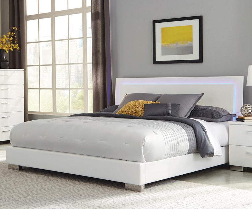 Felicity Queen Panel Bed with LED Lighting Glossy White - Home Discount Furniture - NJ-linden