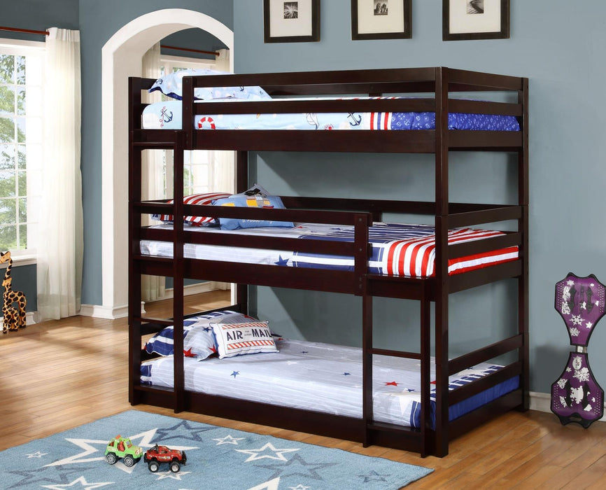 Sandler Twin Triple Bunk Bed Cappuccino - Home Discount Furniture - NJ-linden