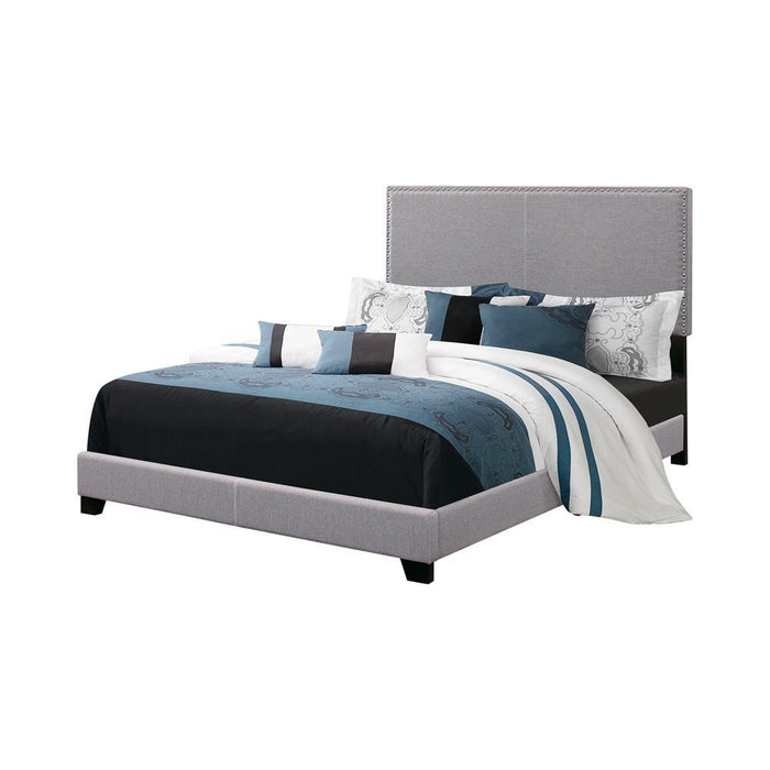Boyd Eastern King Upholstered Bed with Nailhead Trim Grey - Home Discount Furniture - NJ-linden