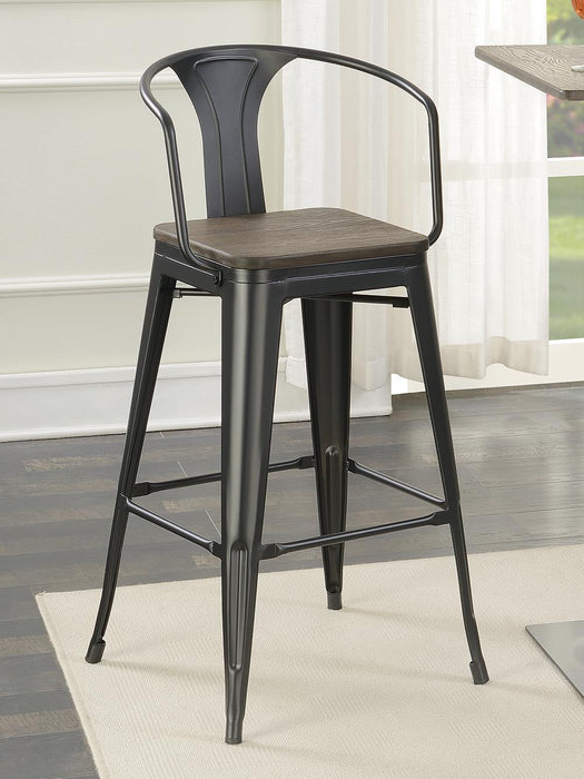 Cavalier Wooden Seat Bar Stools Dark Elm and Matte Black (Set of 2) - Home Discount Furniture - NJ-linden