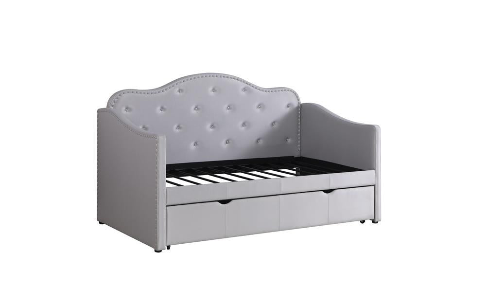Elmore Upholstered Twin Daybed with Trundle Pearlescent Grey - Home Discount Furniture - NJ-linden