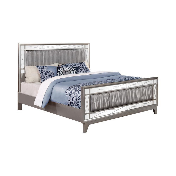 Leighton Queen Panel Bed with Mirrored Accents Mercury Metallic - Home Discount Furniture - NJ-linden