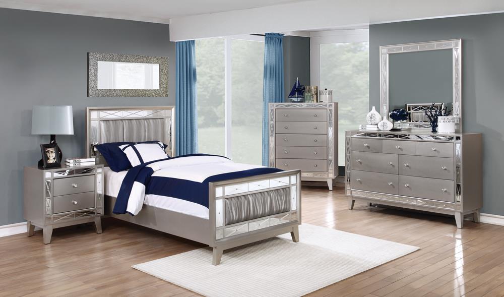 Leighton Twin Panel Bed with Mirrored Accents Mercury Metallic - Home Discount Furniture - NJ-linden