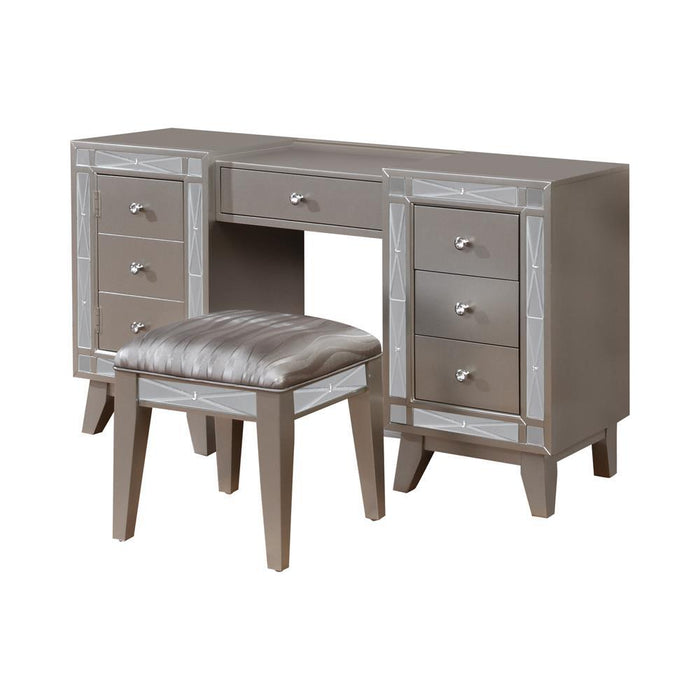 Leighton Vanity Desk and Stool Metallic Mercury - Home Discount Furniture - NJ-linden