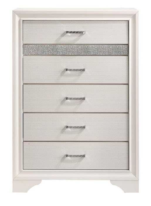 Miranda 5-drawer Chest White and Rhinestone - Home Discount Furniture - NJ-linden