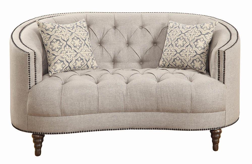 Avonlea Sloped Arm Upholstered Loveseat Trim Grey - Home Discount Furniture - NJ-linden