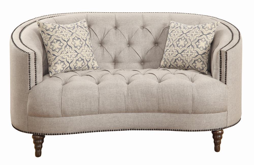 Avonlea Sloped Arm Upholstered Loveseat Trim Grey - Home Discount Furniture - NJ-linden