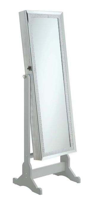 Elle Jewelry Cheval Mirror with Crytal Trim Silver - Home Discount Furniture - NJ-linden