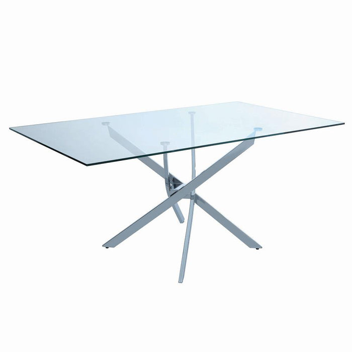 Carmelo X-shaped Dining Table Chrome and Clear - Home Discount Furniture - NJ-linden