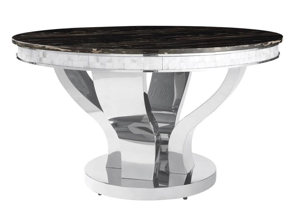 Anchorage Round Dining Table Chrome and Black - Home Discount Furniture - NJ-linden