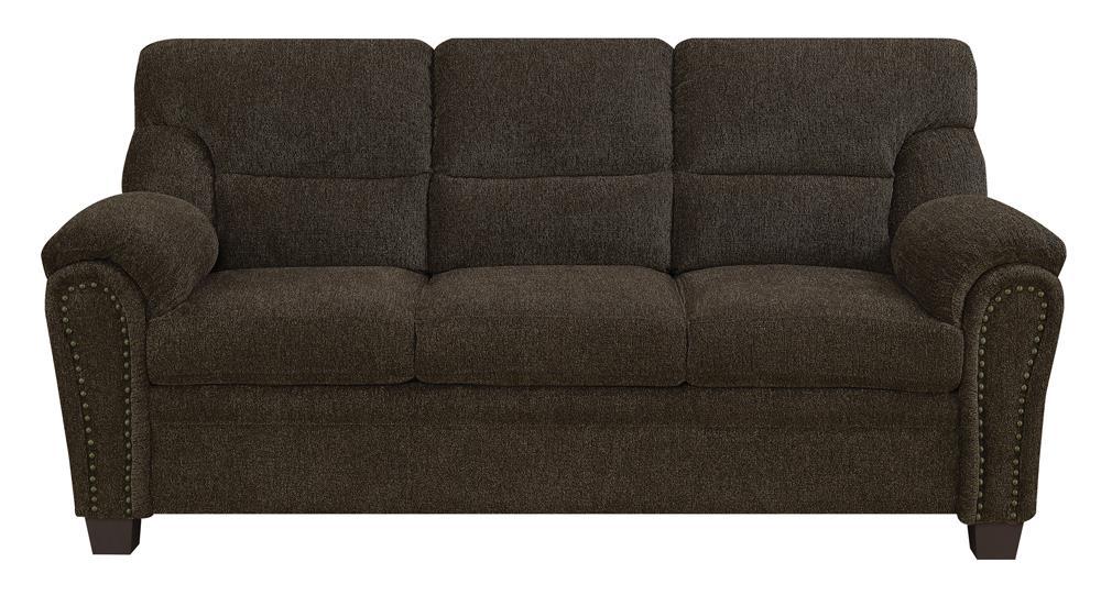 Clementine Upholstered Sofa with Nailhead Trim Brown - Home Discount Furniture - NJ-linden