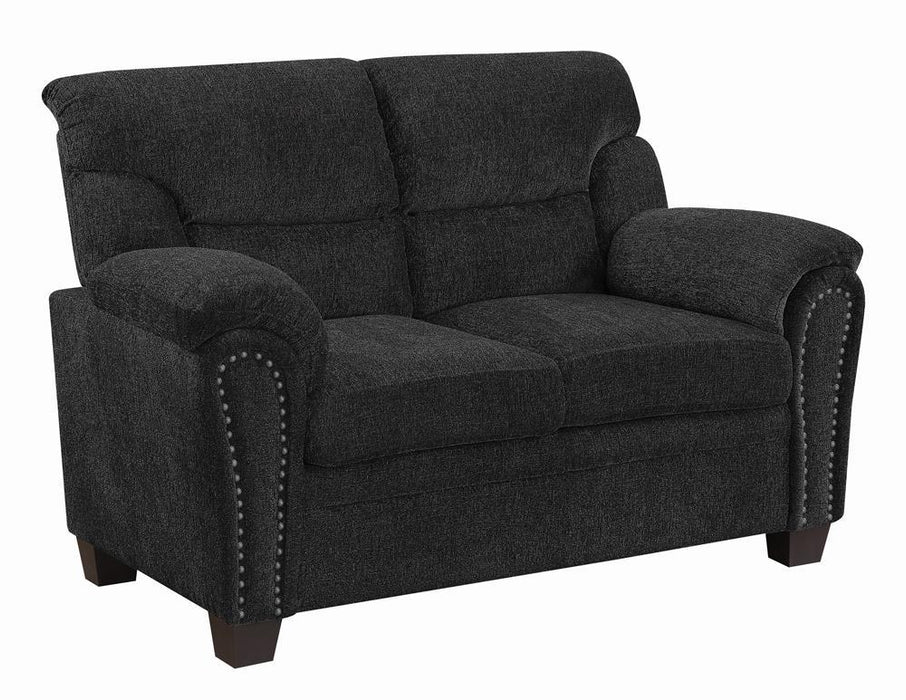 Clementine Upholstered Loveseat with Nailhead Trim Grey - Home Discount Furniture - NJ-linden