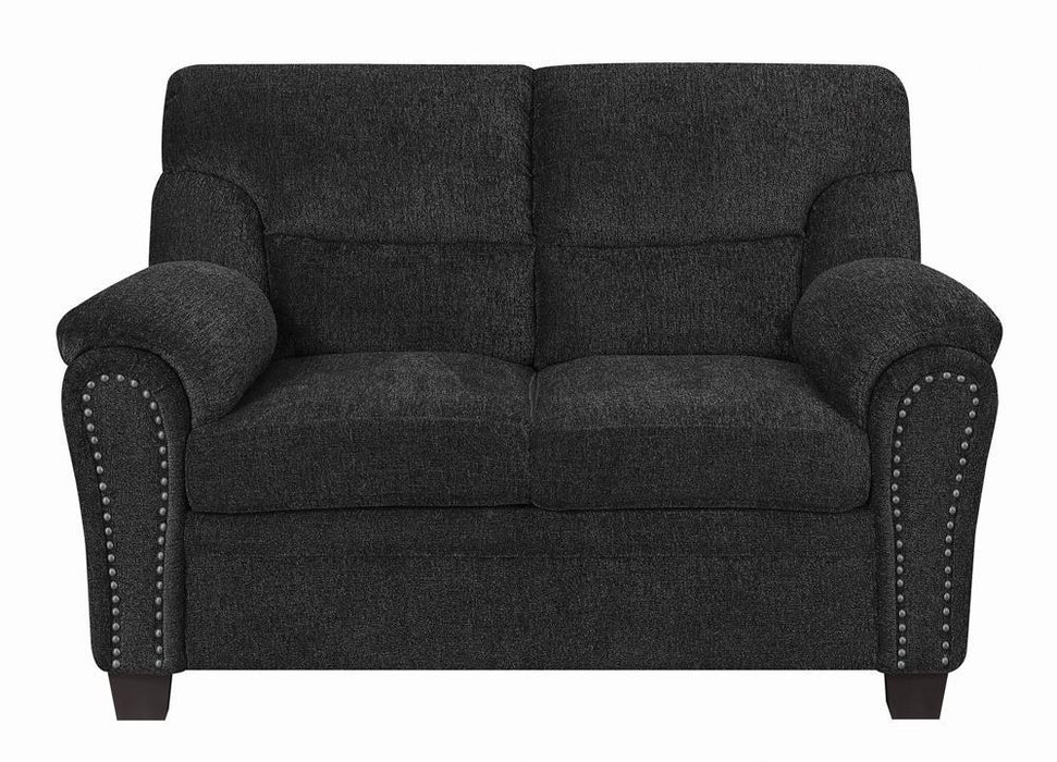 Clementine Upholstered Loveseat with Nailhead Trim Grey - Home Discount Furniture - NJ-linden