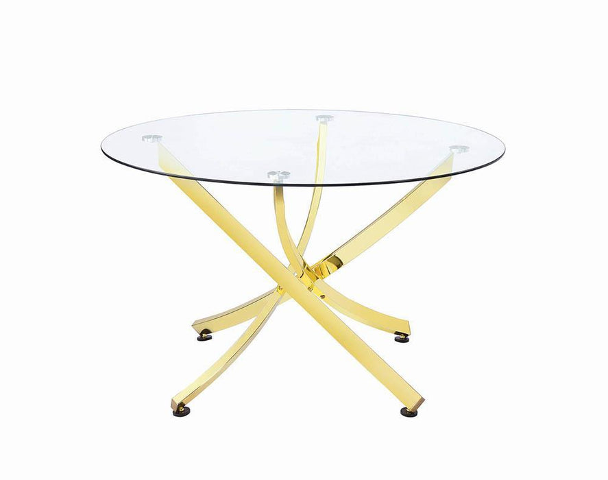 Beckham Round Dining Table Brass and Clear - Home Discount Furniture - NJ-linden