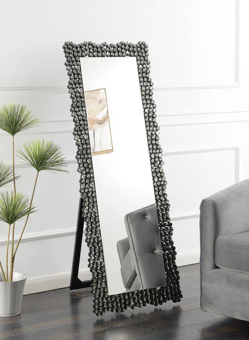 Mckay Textural Frame Cheval Floor Mirror Silver and Smoky Grey - Home Discount Furniture - NJ-linden
