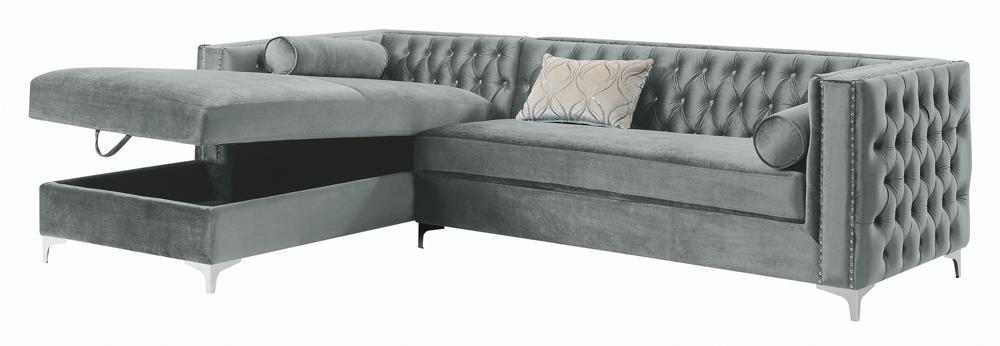 Bellaire Button-tufted Upholstered Sectional Silver - Home Discount Furniture - NJ-linden