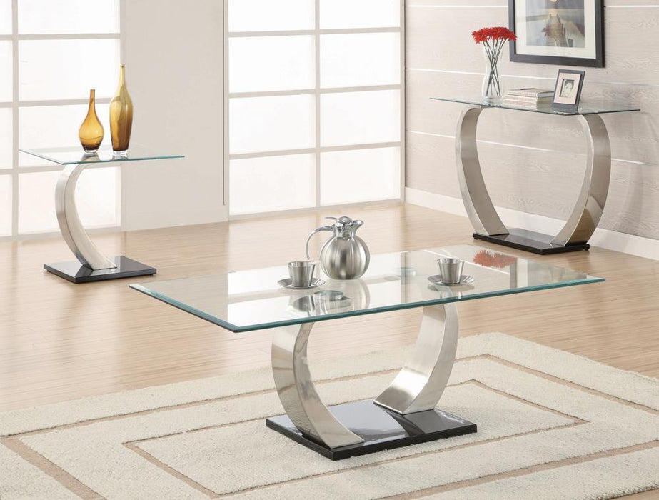 Pruitt Glass Top Coffee Table Clear and Satin - Home Discount Furniture - NJ-linden