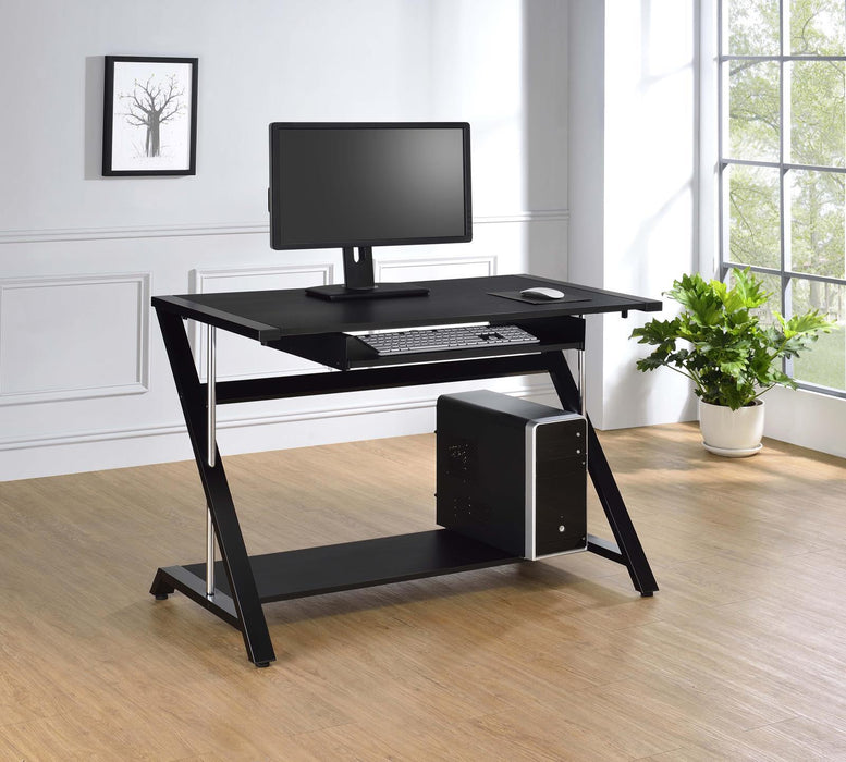 Mallet Computer Desk with Bottom Shelf Black - Home Discount Furniture - NJ-linden