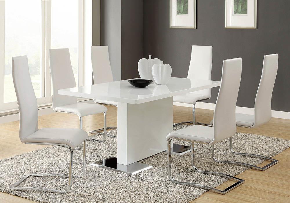 Anges T-shaped Pedestal Dining Table Glossy White - Home Discount Furniture - NJ-linden
