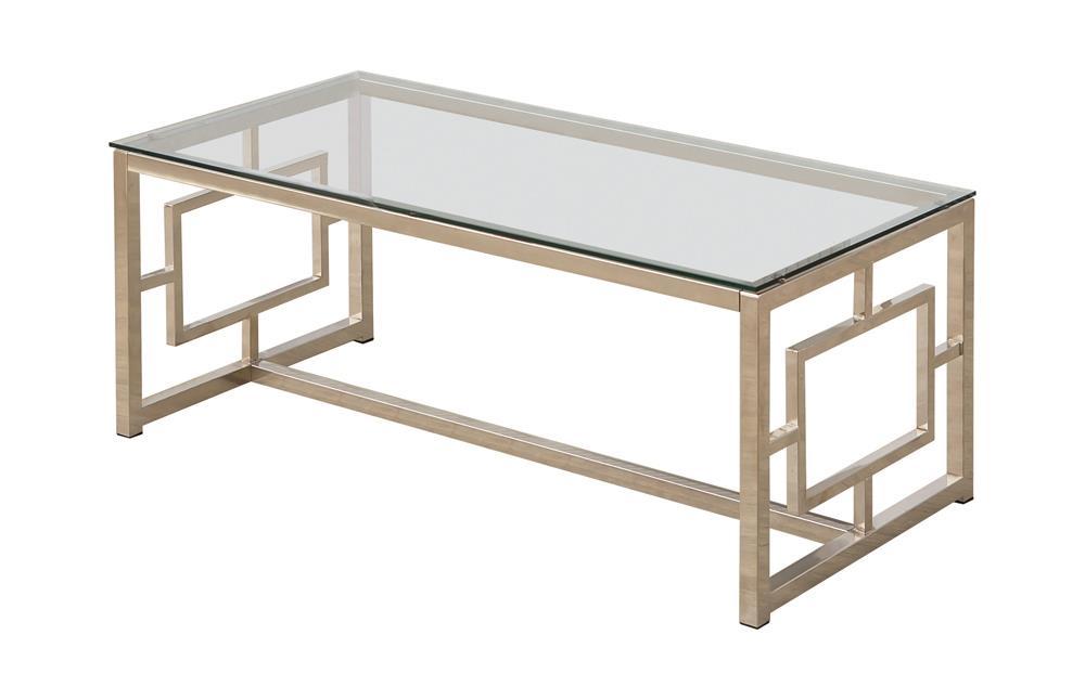 Merced Rectangle Glass Top Coffee Table Nickel - Home Discount Furniture - NJ-linden