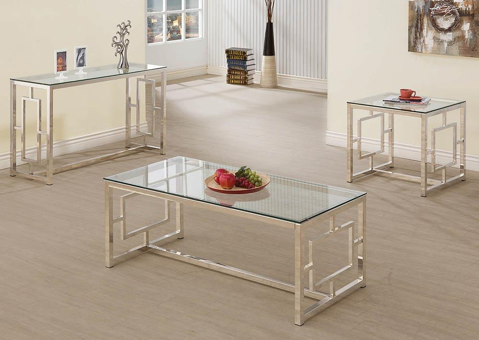 Merced Square Tempered Glass Top End Table Nickel - Home Discount Furniture - NJ-linden