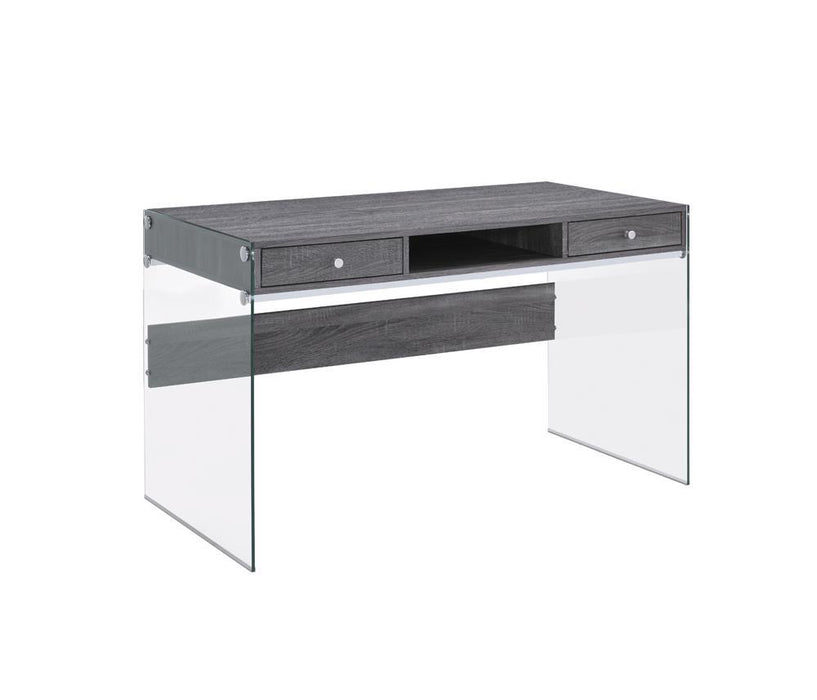 Dobrev 2-drawer Writing Desk Weathered Grey and Clear - Home Discount Furniture - NJ-linden